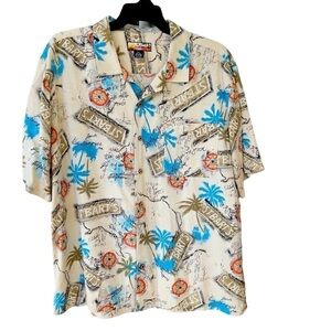 Havana Jack's Cafe Hawaiian Tropical Button Down 100% Silk Sz XXL Short Sleeve